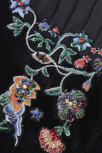 Phoenix Embroidered Gown with Pleated Shoulders