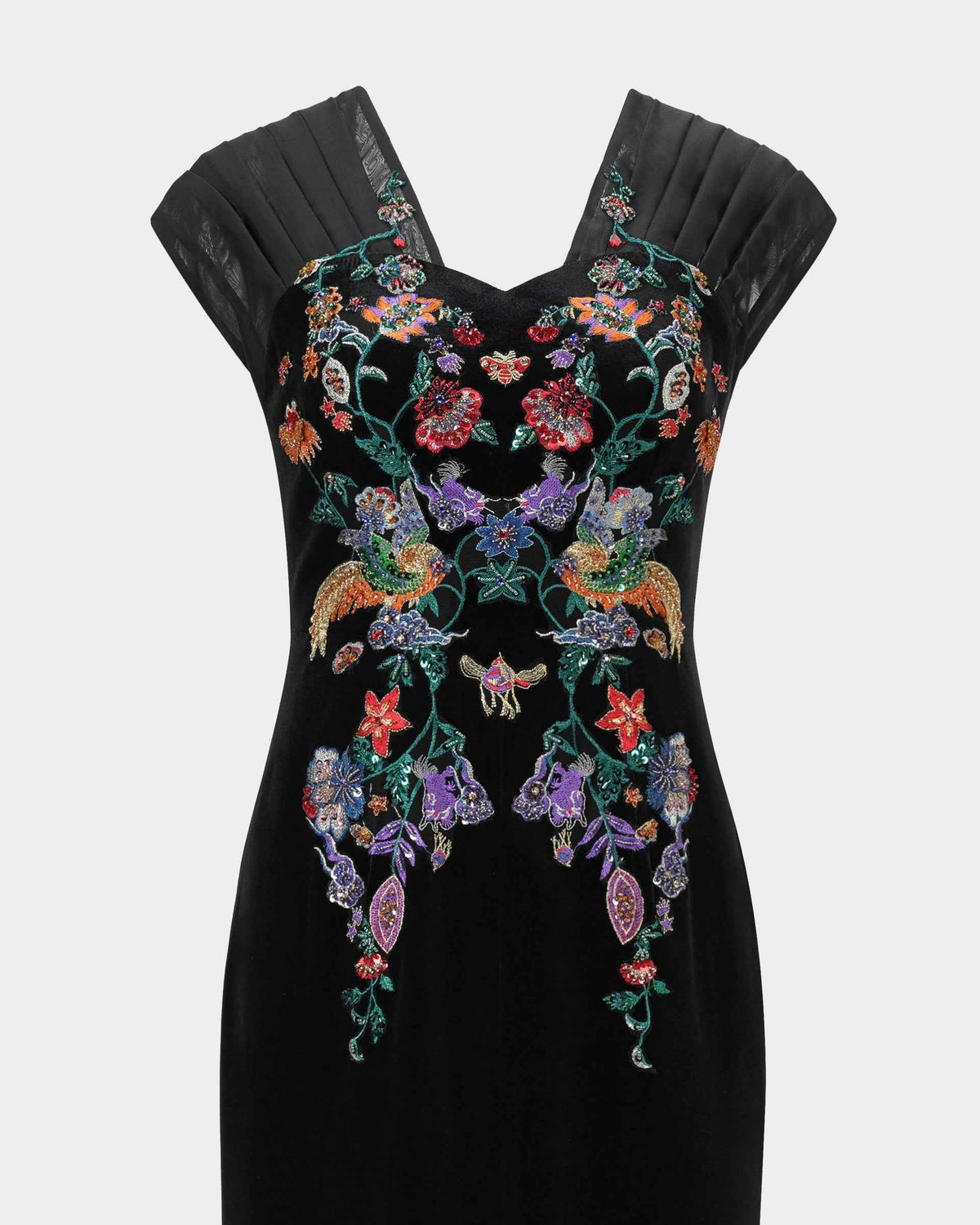 Customize : Phoenix Embroidered Gown with Pleated Shoulders