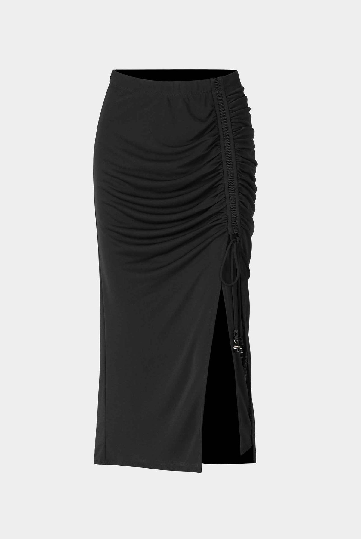 Black Ruched Midi Skirt