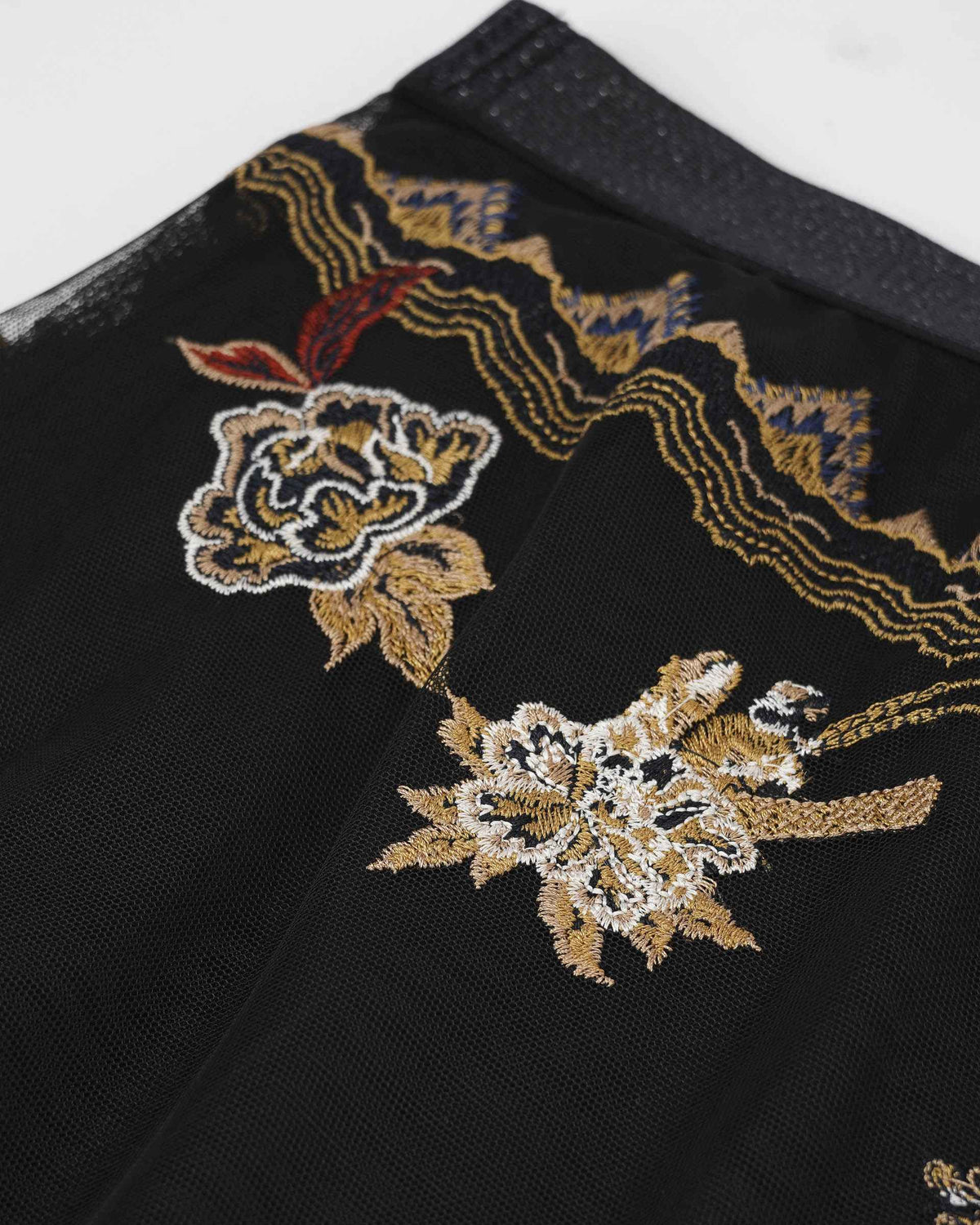 Embroidered Black Mesh Skirt