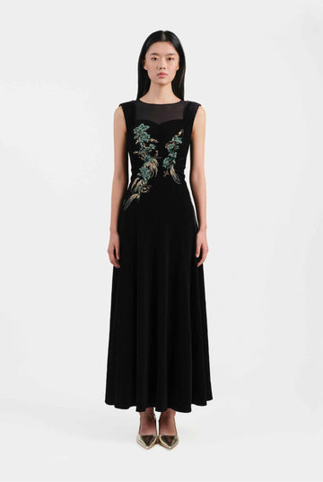Riverscape Embroidered Cinched-Waist Dress