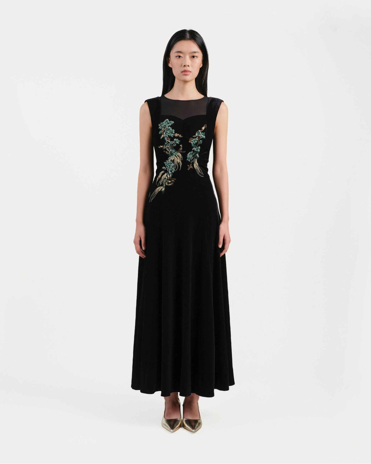 Riverscape Embroidered Cinched-Waist Dress
