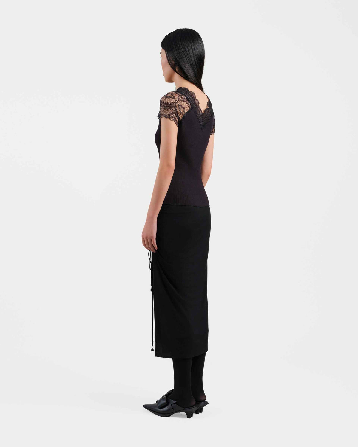 Black Ruched Midi Skirt