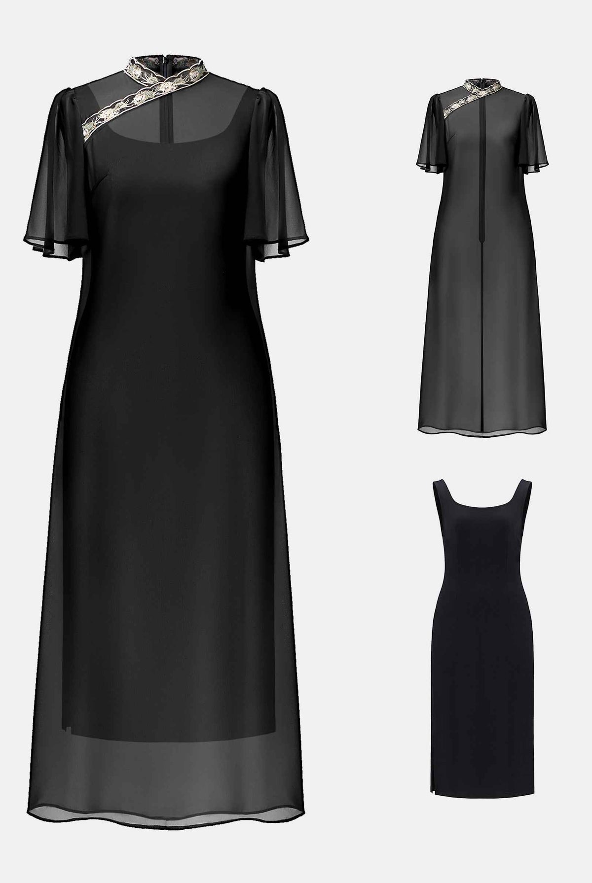 Chinese-Inspired Embroidered Cinched-Waist Shift Dress