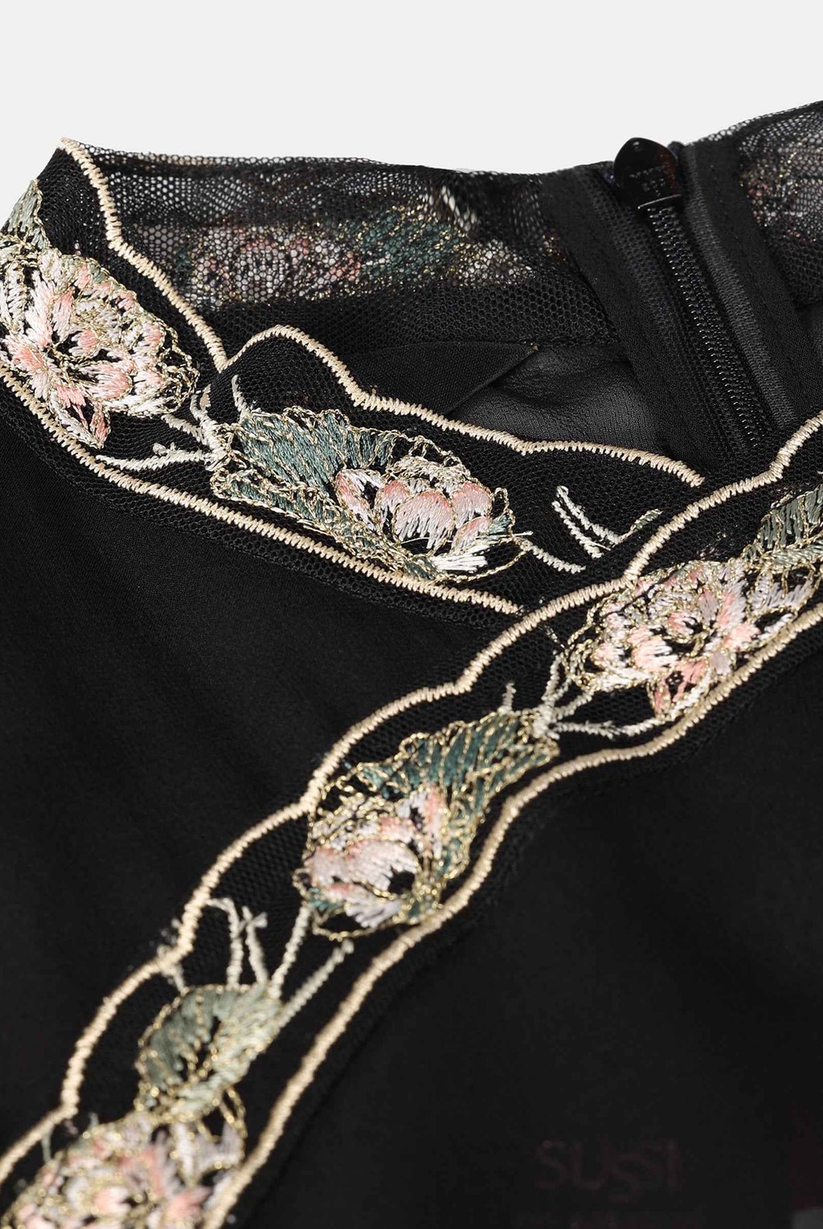 Chinese-Inspired Embroidered Cinched-Waist Shift Dress