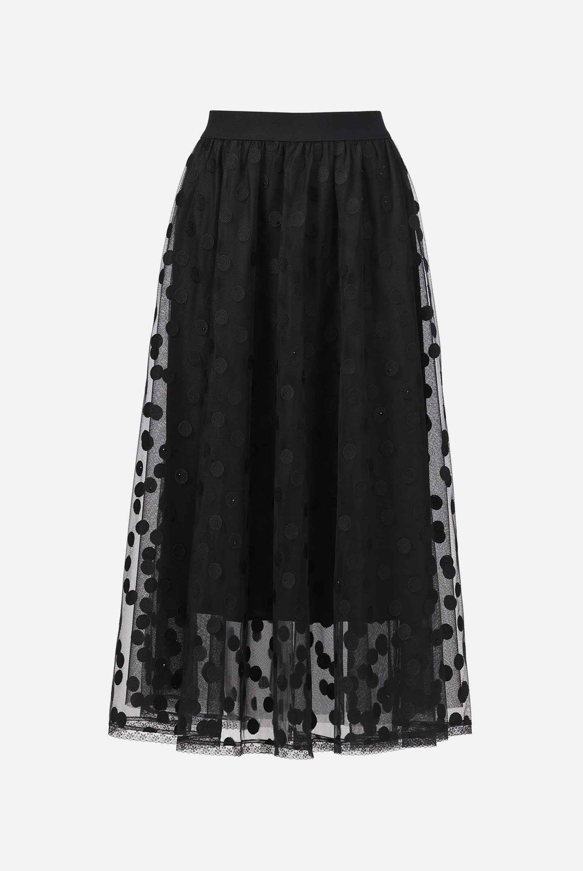 Vintage Polka Dot Rhinestone-Embellished Midi Skirt