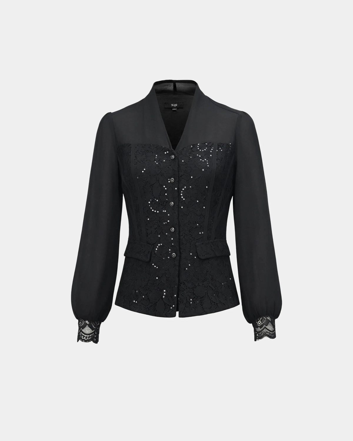 Sequined V-Neck Lace Top
