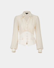 Stand Collar Lantern Sleeve Blouse