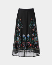 Phoenix Embroidered Midi Skirt with Lace Trim