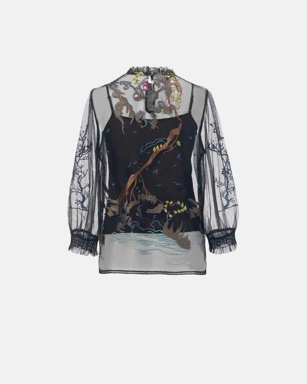 Bird-and-Bloom Bell-Sleeve Blouse